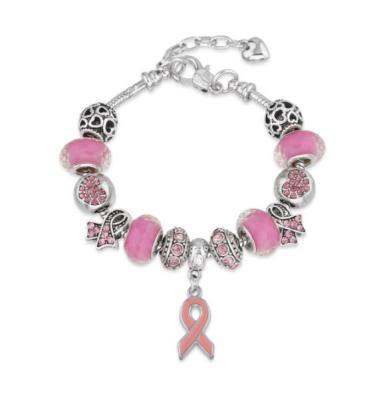 China FASHIONABLE Alloy Pink Ribbon Breast Cancer Awareness Charms Bracelet Wholesale for sale