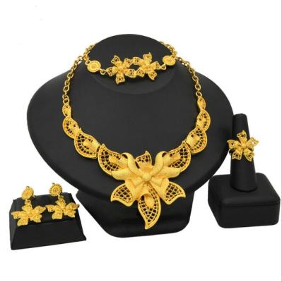 China TRENDY Dubai 24K goldJewelry sets for women african bridal wedding gifts flower necklace earrings ring bracelet statement jewelry set for sale