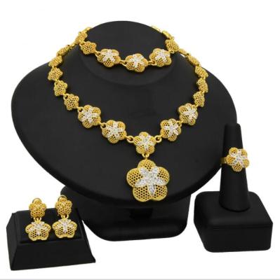 China TRENDY Dubai Jewelry Sets Jewelry Gold Plated Flower Ring Bracelets Necklace Earring Sets For Women Jewelry for sale