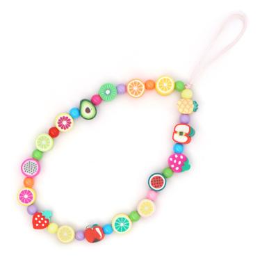 China Korea Cute Handmade Beaded Colorful Soft Ceramic Mobile Phone Anti-lost Chain Fruit Mobile Phone Lanyard for sale