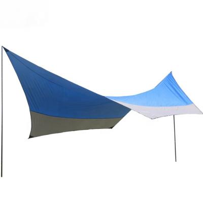 China Straight Tie Type Beach Beam Shelter Waterproof Outdoor Rain Fly Camping Tarp With Tent Pole Beach Tent Sun Shelter for sale