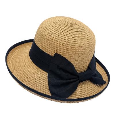 China Summer supply border special spot elegant women's bow hat British straw hat women's picture parasol fashion for sale