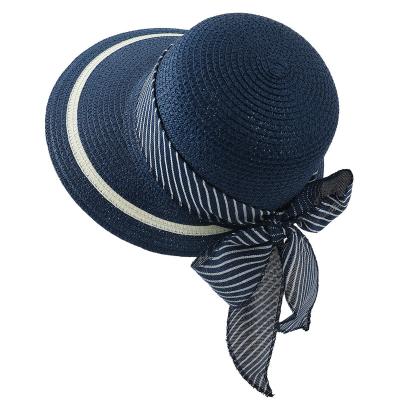 China Korean Fashion Striped Bow Straw Hat Elegant Hat Children's Holiday Atmosphere Sun Hat for sale