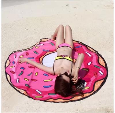 China Donut Child Safe Beach Mat Tidy Pizza Burger Beach Towel Quick-Drying Round Bath Towel Can Be Worn And Padded Foodie Bath Towel for sale