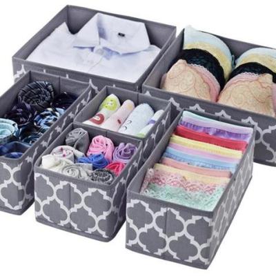 China Viable Non-Woven Foldable Cloth Storage Box Set 6 Underwear Closet Dresser Drawer Divider Basket Bins Organizer for sale