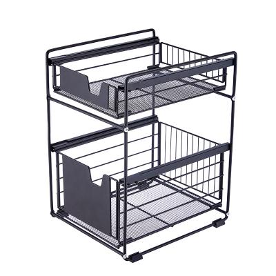 China Sustainable Metal Sliding Cabinet Basket Organizer Pull Out Drawer Kitchen Under Sink Storage Kitchen Rack for sale