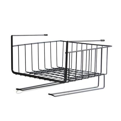 China Viable Kitchen Storage Metal Fruit Basket Rack Iron Home Kitchen Black Hanging Fruit Drain Basket for sale