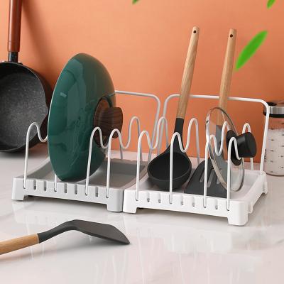 China Kitchen Seamless Fit Pot Holder Kitchen Countertop Organizer Stand Sustainable Plastic Pans Lid Storage for sale