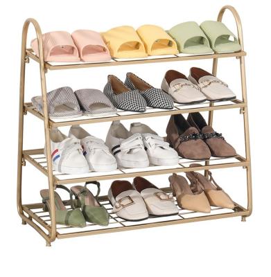 China Durable High Quality Multilayer Shoe Rack Salon Space Saving Dustproof Threshold Rack Single Iron Gold Shoes Rack for sale