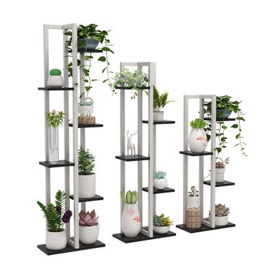 China Viable modern wooden multi-layer shelf flower pot display stand living room balcony white flower stand for sale