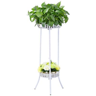 China Wholesale Viable Outdoor Double Wrought Iron Flower Stand Metal Plant Rack Indoor Decoration Flower Pot Shelf for sale