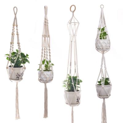 China Viable Handmade Multi Style Woven Hemp Twine Pot Planter Hang Up Plant Cotton Hanging Flower Basket Rope for sale