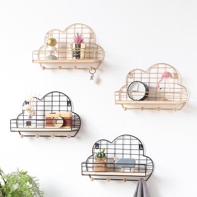 China Nordic Minimalist Viable Wrought Iron Grid Cloud Rack Creative Home Bedroom Wall Decoration Shelving Storage Rack for sale