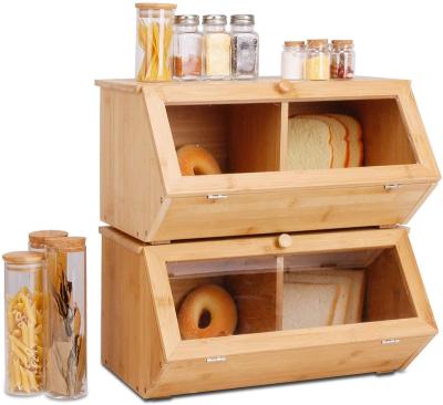 China Home Sustainable Natural Rustic Bamboo Kitchen Wooden Storage Container Bin Bread Boxes For Kitchen Countertop for sale