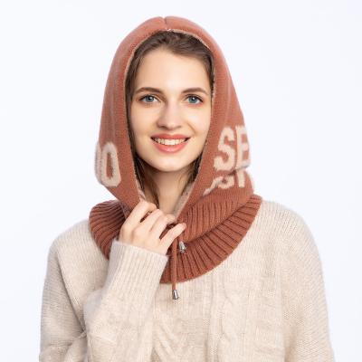 China 2021 COMMON Fashion Autumn Winter Versatile Casual Knitted hat and scarf integrated neck protection woolen hats warm women for sale