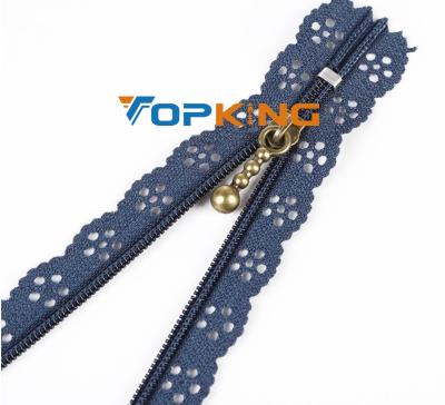 China #3 Decorative Lace Nylon Tape Zipper Narrow End For Dress Garment Clothing for sale