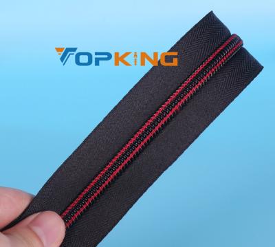 China # 5 Teeth Wire Band Durable Black Red Nylon Long Zipper Chain Special Design for sale