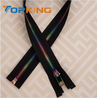 China Metal Teeth #5 Metal Plating Y Durable Mixed Rainbow Colored Single / Double Zipper for sale