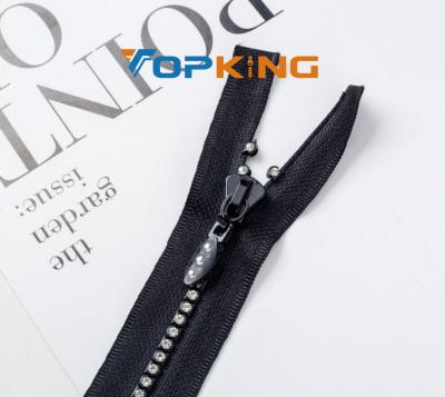 China Sustainable Fashion Style #5 Rhinestone Zipper Customize Zipper Resin Plastic Zipper With Diamond for sale