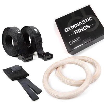 China Durable Power Gym Training Wooden Rings With Quick Adjustable Straps for sale