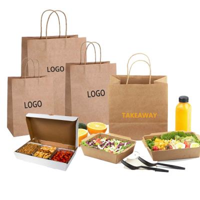 China Logo Printed Eco Recycle Take Away Food Packaging Brown Craft Recyclable Custom Paper Bag With Handle Bulk Envelope Bags for sale