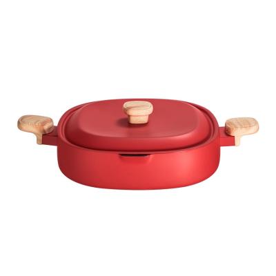 China Quality Assurance Stocked Fuqi Pan Frying Pan Durable Kitchen Red Nonstick Frying Pan With Handle for sale