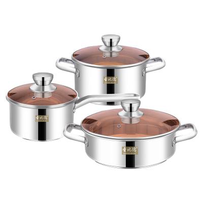 China Sustainable Customizable Stainless Steel Cooking Pot, Kitchenware Pot Set, Kitchen Pot Set With Glass Cover for sale