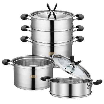 China Sustainable Amazon's popular double-layer cooking pot set with glass visual cover and high quality stainless steel for sale