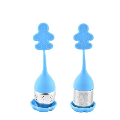 China 2021 Viable Hot Style Stainless Steel Hole Snowman Shape Tea Infuser And Silica Gel Tea Filter Tea Filter Tea Leaks for sale