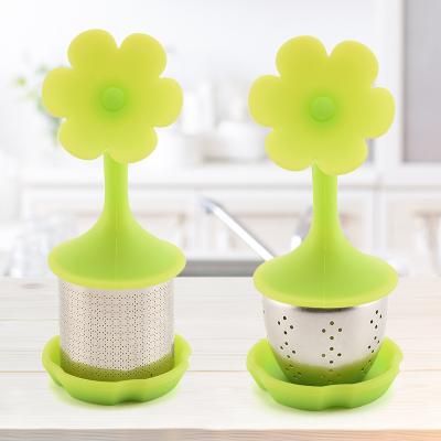 China Creative Viable Hot Style Flower Whale Silicone Handle Loose Stainless Steel Filter Tea for sale