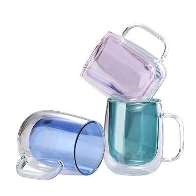 China Wholesale Food Grade High Borosilicate Wall Coffee Cup Double Wall Coffee Cup Heat Resistant Colorful Glass Cup Safe Food Grade for sale