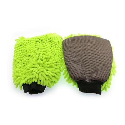 China Auto cleaning single sided green Microfiber chenille car wash mitt cleaning gloves car wash products for sale