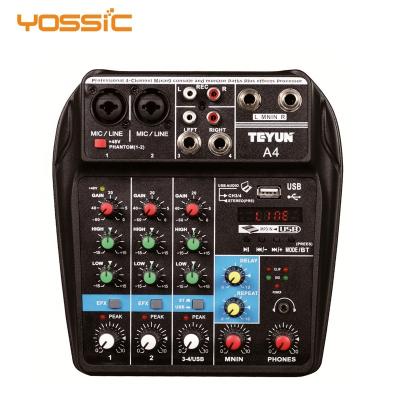 China Hot Selling Disco/Bar/Club/Home/Studio USB Audio Interface 4 Channel Recording Portable Mixer for Music and Podcasting for sale