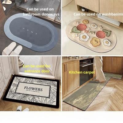 China Customized Non Slip Water Absorbent Rugs Bathroom Floor Mat Set with Diatomite Bath Mat for sale