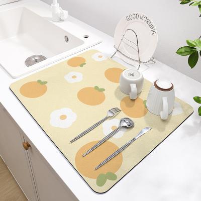 China Rectangular Dish Drying Mat Duurzame Microfiber en Diatomite Keuken Mat op een geweldige prijs Te koop