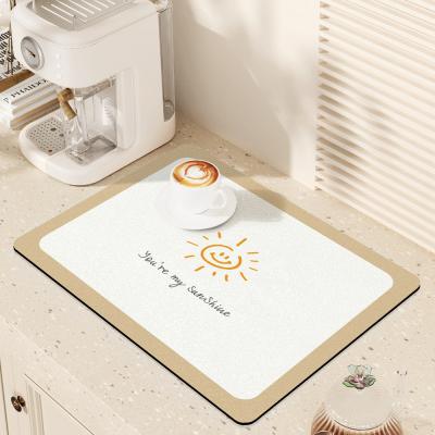 China Stocked Soft Diatomite Anti Slip Absorbent Kitchen Drain Dish Coffer Bar Quick Drying Mat for sale