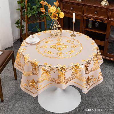 China Customized PVC Round Plaid Tablecloth for 10 People White and Green Floral Pattern for sale