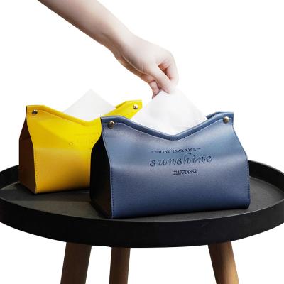 China Simple Style Luxury Floral PU Leather Car Toilet Square Tissue Paper Box Cover Holder for sale