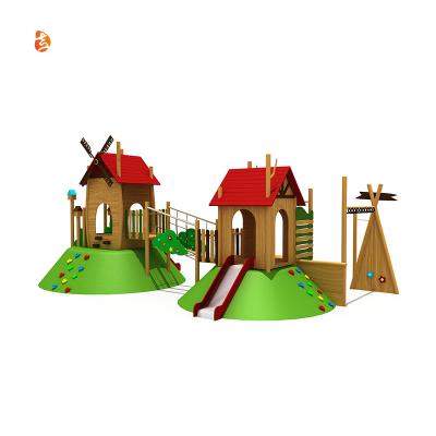 China Playsets Manufacturer Kids Play Equipment Outdoor Wooden Amusement Park Slide Outdoor Playground Large for sale