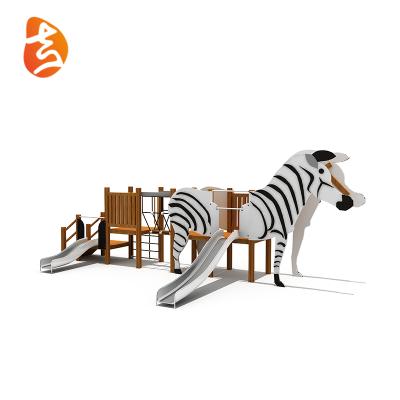 China Outdoor Playsets Zebra Kids Adventure Wooden Outdoor Playground Combo Slide for sale