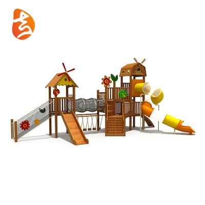 China Outdoor Wooden Commercial Wooden Playground Fun Children's Playsets Kids Toys Garden Outdoor Playground Slide for sale