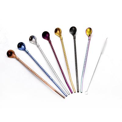 China New 304 Stainless Steel Straw Spoon Fruit Tea Straw Spoon Milk Tea Straw Stirring Rod for sale