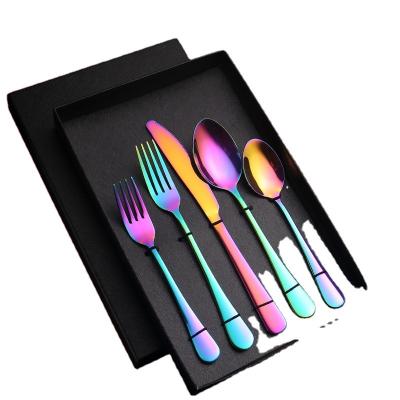 China Sustainable 1010 Stainless Steel Titanium Plated Tableware Gift Box Set Of 5 Components Western Knives, Forks And Spoons Gift Boxes for sale