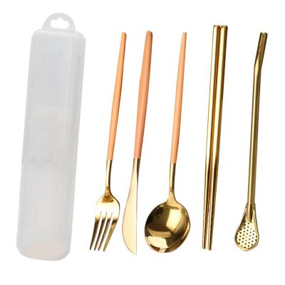 China Disposable Travel Camping Cutlery Stainless Steel Flatware Spoon Fork Set with Chopsticks in a Case for sale