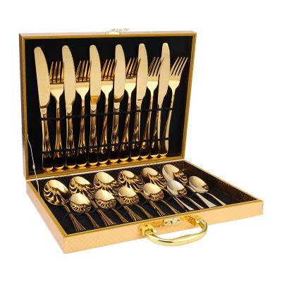 China Royal Gold 24pcs Disposable Stainless Steel Spoon Fork Knife Cutlery Flatware Sets for sale