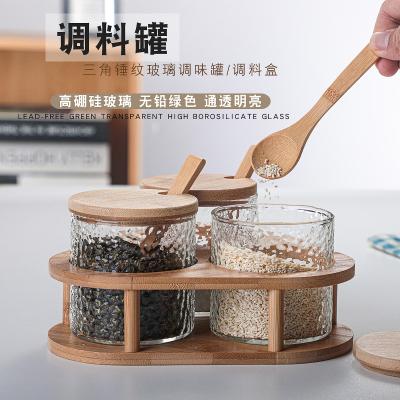 China Viable Japanese set of hammer grain glass seasoning box set household kitchen salt jar bottle and seasoning box set for sale