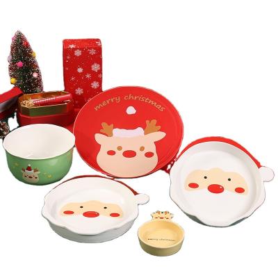 China New Viable Factory Wholesale Santa Claus Cutlery Ceramic Dishes Set Cartoon Cute Christmas Elk Dinner Dish for sale