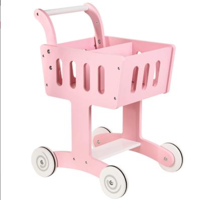 China New Eco - Friendly Material Model Supermarket Set Wooden Toy Kid Shopping Cart for sale