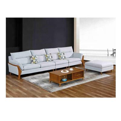 China Cheap Convertible Funda 4 Seats Ottoman Wood Frame Mini Sectional Sofa Set For Living Room for sale