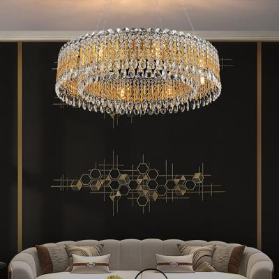 China Luxury stainless steel K9 crystal 3000k hotel round hang G9 led chandelier for sale